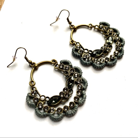 Crystal Crochet Antiqued Bronze Drop Earrings - Picture 4 of 8